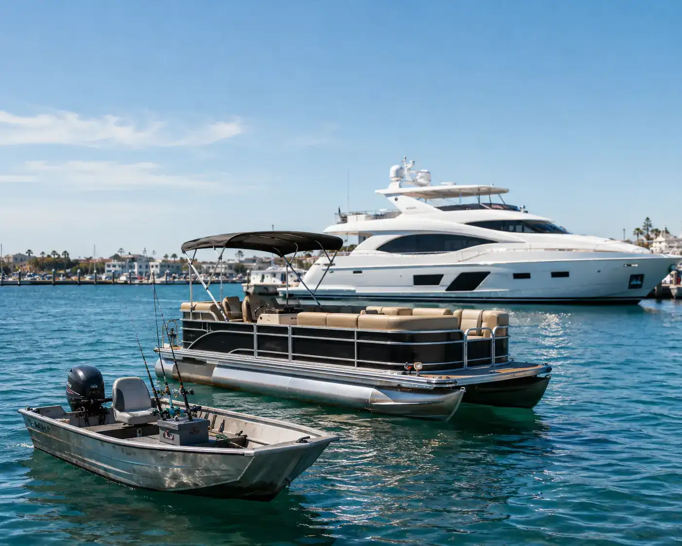 Boat prices comparison showing affordable fishing boats, pontoon boats, and luxury yachts
