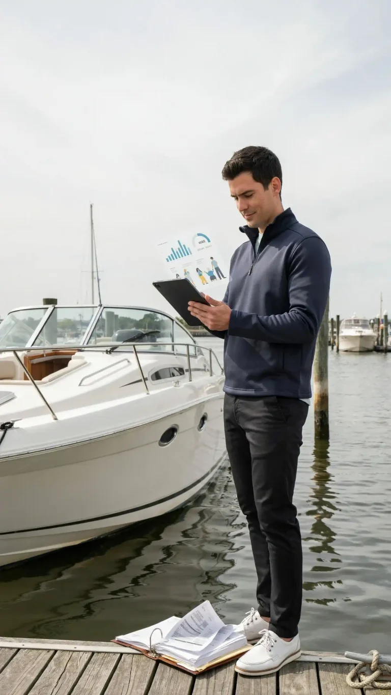 Boat buyer reviewing credit and financing options for a boat loan