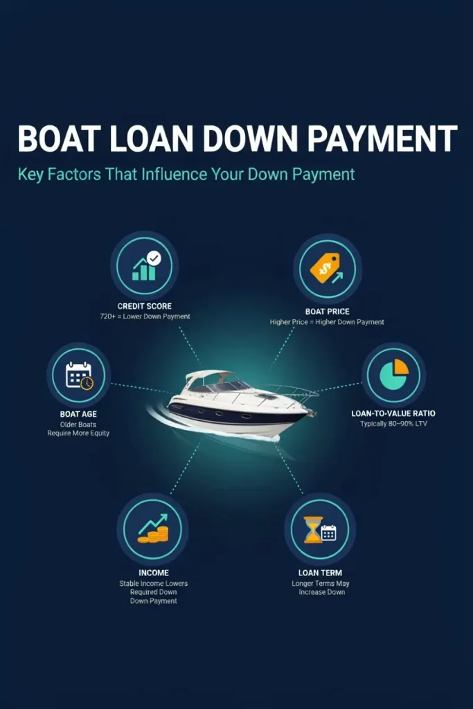 Factors affecting a boat loan down payment including credit, boat value and loan-to-value ratio