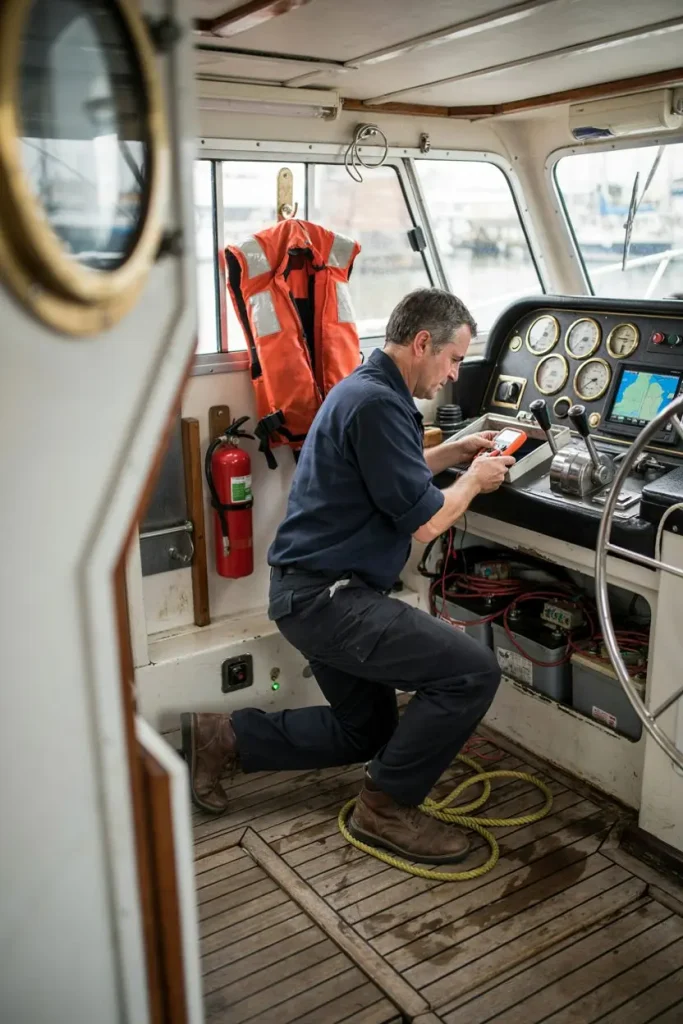 Checking boat electrical systems and safety equipment before purchase
