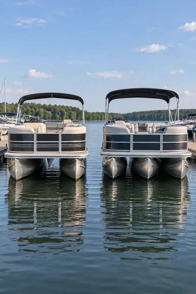 Twin-tube pontoon boat compared with a three-tube tritoon