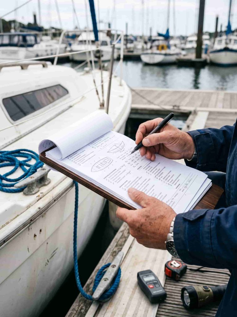 Reviewing a boat survey report for structural and mechanical findings