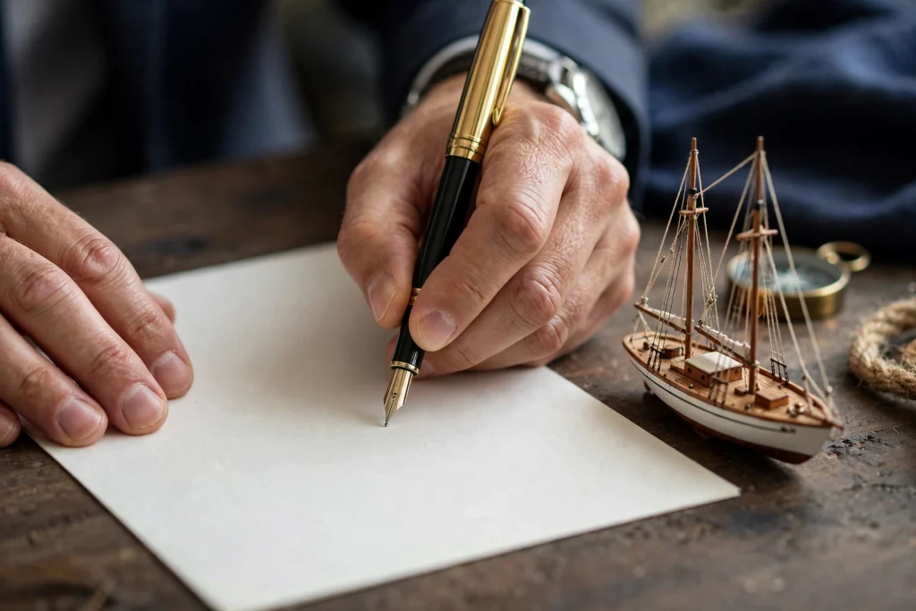 Signing a marine mortgage document