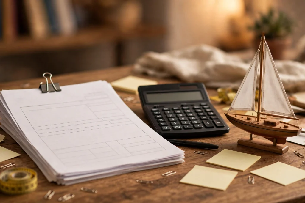 Planning an affordable boat loan with calculator and paperwork